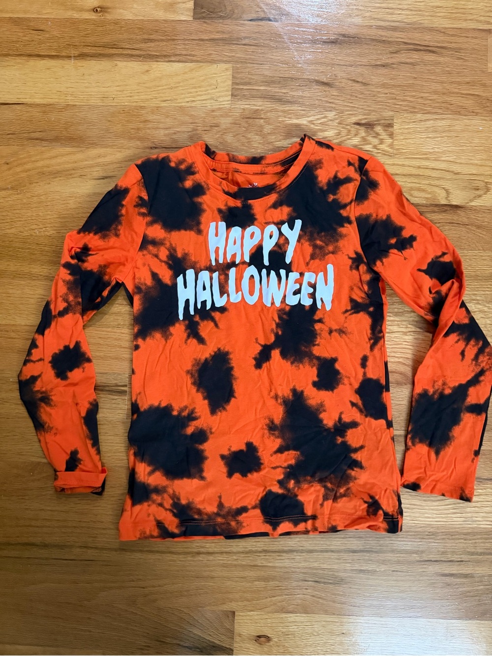 Kids Orange Tie-Dye "Happy Halloween" Long Sleeve Tee